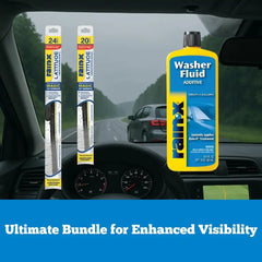 Rain-X Windshield Care Bundle: Latitude 2-in-1 Water Repellent Wiper Blades (24" & 20") + 16.9 fl. oz Washer Fluid Additive