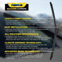 RainX Silicone Supreme Windshield Wiper Blade 24" - Heavy Duty Silicone Squeegee, Extreme Weather Resistance & All-Season Performance, Streak-Free Beam Technology, Quick Install (Pack of 1)