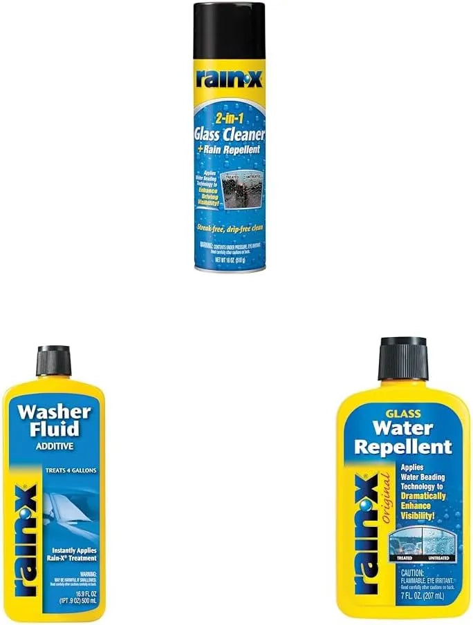 Rain-X Ultimate Glass Care Kit: 2-In-1 Glass Cleaner (18 oz), Washer Fluid Additive (16.9 fl oz) & Glass Treatment (7 oz)