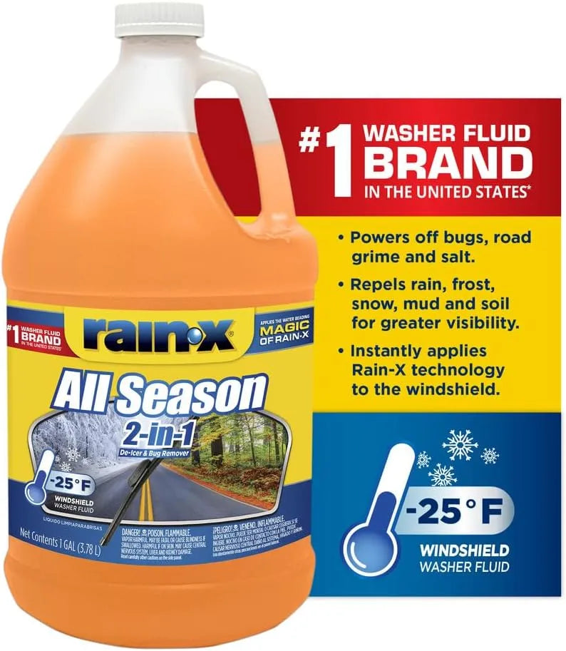 Rain-X All Season -25°F 2-in-1 De-Icer & Bug Remover Windshield Washer Fluid - 1 Gallon (Pack of 6)