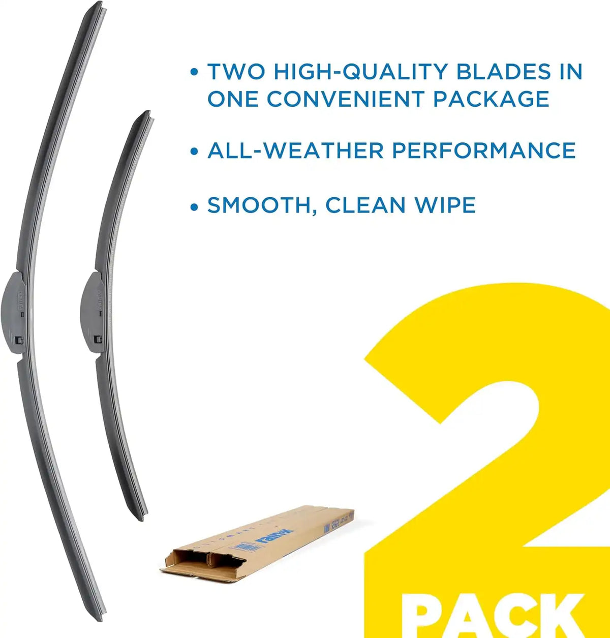 Rain-X 810335 Total Clear Beam Wiper Blades 26" & 20" Windshield Wipers for All-Weather Performance, Rubber Squeegee for Smooth Clean Wipe & Quiet Operation - 2 Pack Value