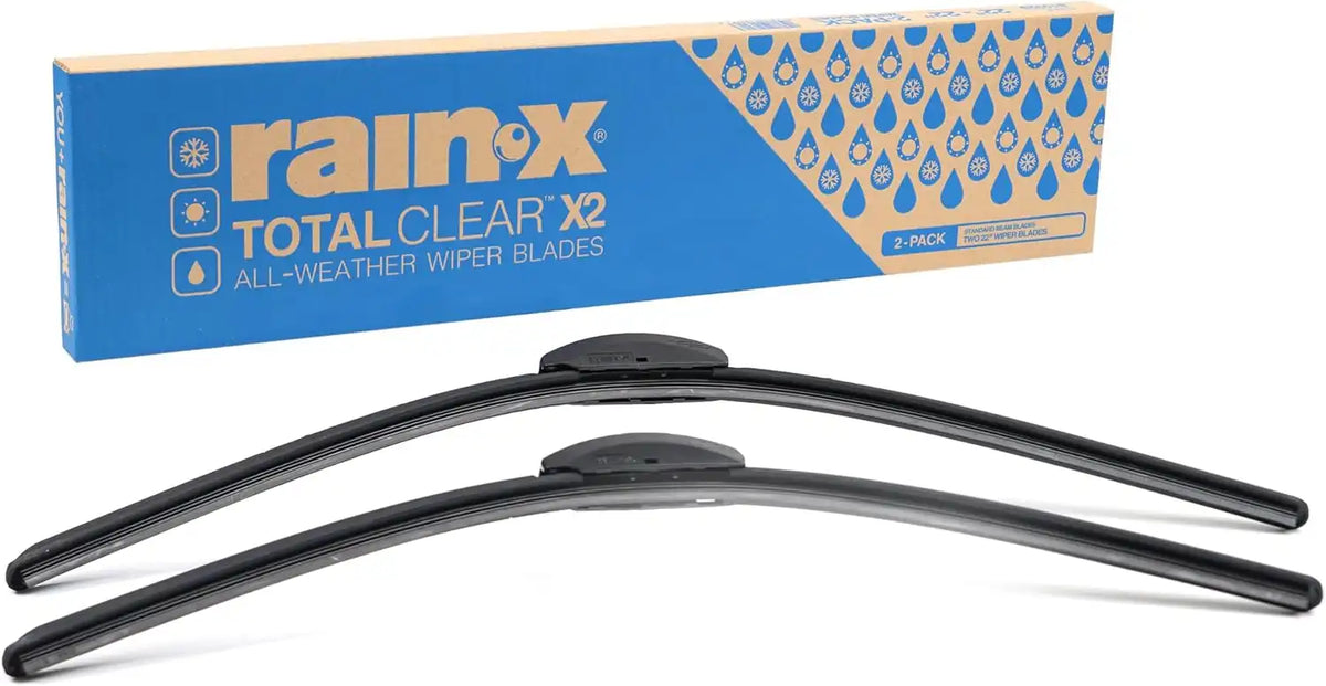 Rain-X 810329 Total Clear Beam Wiper Blades 22" & 22" Windshield Wipers for All-Weather Performance, Rubber Squeegee for Smooth Clean Wipe & Quiet Operation - 2 Pack Value