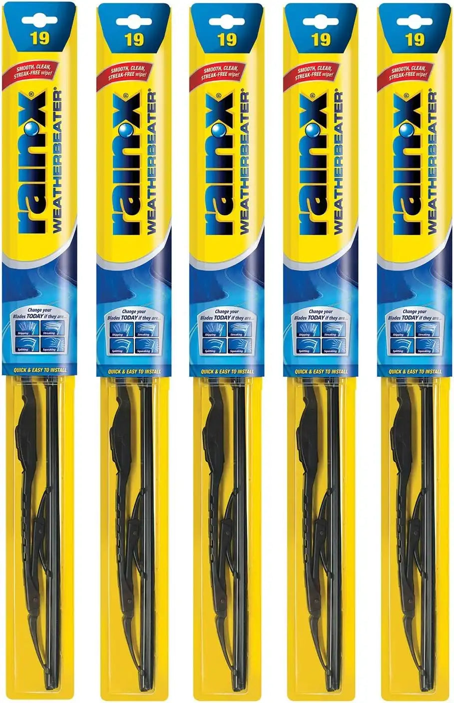 Rain-X RX30219-5PK Weatherbeater Wiper Blade - 19" Windshield Wipers (Pack Of 5), Automotive Replacement Windshield Wiper Blades That Meet Or Exceed OEM Quality And Durability Standards