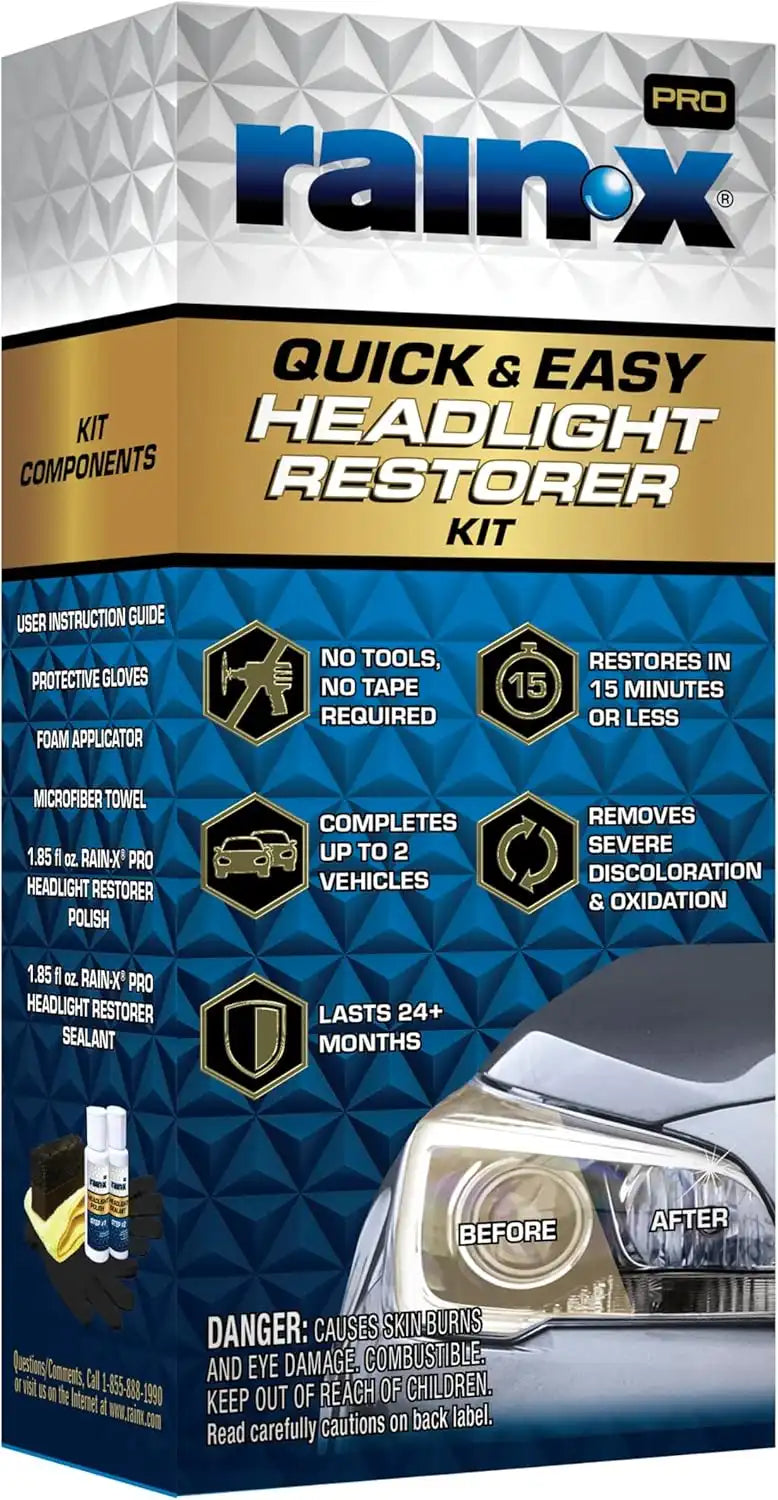 Rain-X 610200 2-Step Headlight Restorer Kit, Restores Clarity of Headlights Preventing Oxidation & Discoloration, Quick & Effective in Just 15 Mins with No Tools or Tape Required