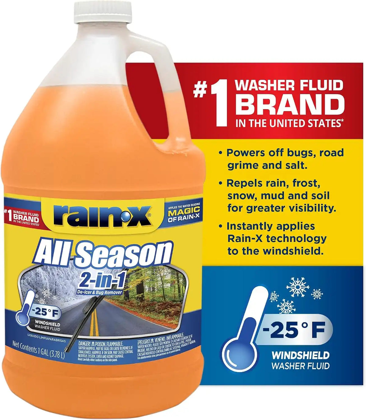 Rain-X All Season -25°F 2-in-1 De-Icer & Bug Remover Windshield Washer Fluid - 1 Gallon