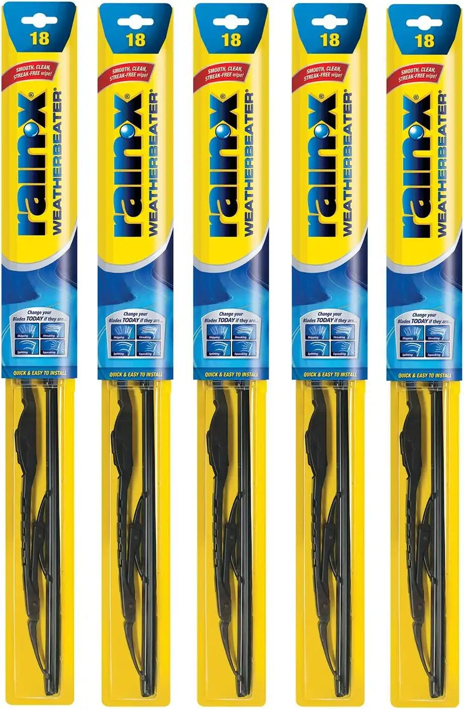 Rain-X RX30218-5PK WeatherBeater Wiper Blades, 18" Windshield Wipers (Pack Of 5), Automotive Replacement Windshield Wiper Blades That Meet Or Exceed OEM Quality And Durability Standards