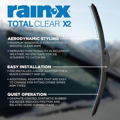 Rain-X 810332 Total Clear Beam Wiper Blades 26" & 18" Windshield Wipers for All-Weather Performance, Rubber Squeegee for Smooth Clean Wipe & Quiet Operation - 2 Pack Value