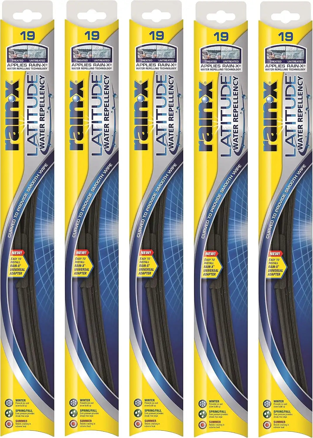 Rain-X 5079276-2-5PK Latitude 2-IN-1 Water Repellency Wiper Blade, 19" (Pack of 5)