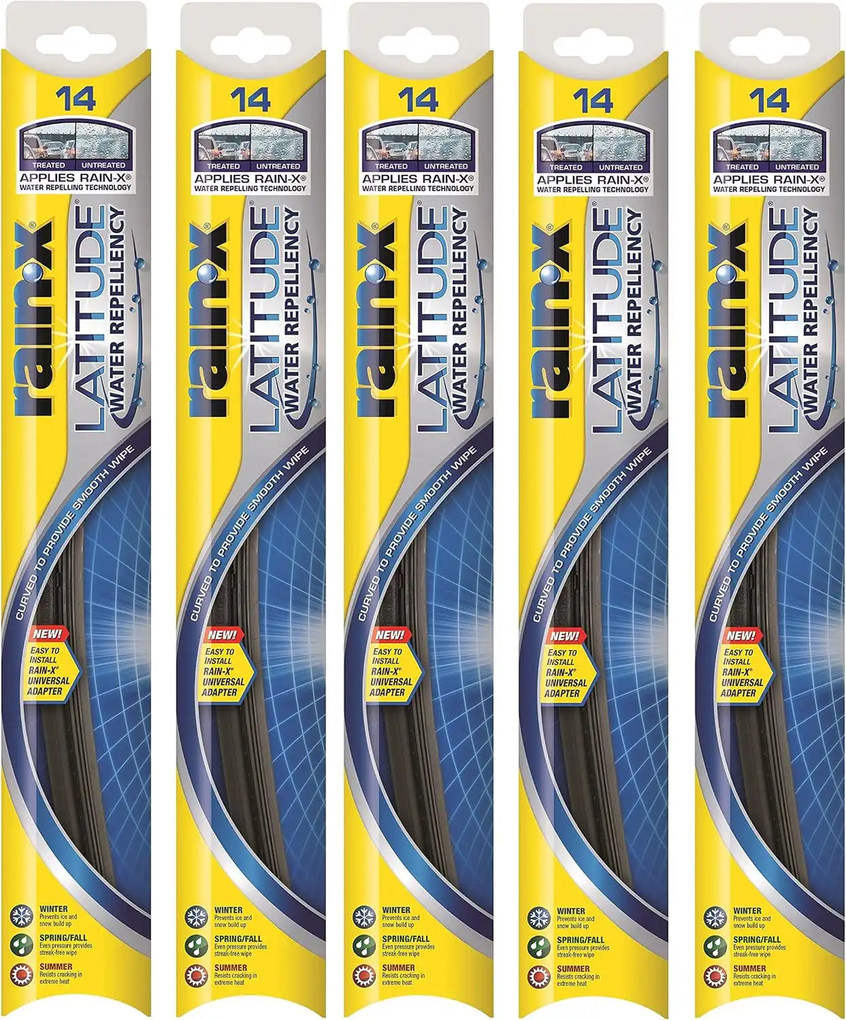 Rain-X 5079272-2-5PK Latitude 2-IN-1 Water Repellency Wiper Blade, 14" (Pack of 5)
